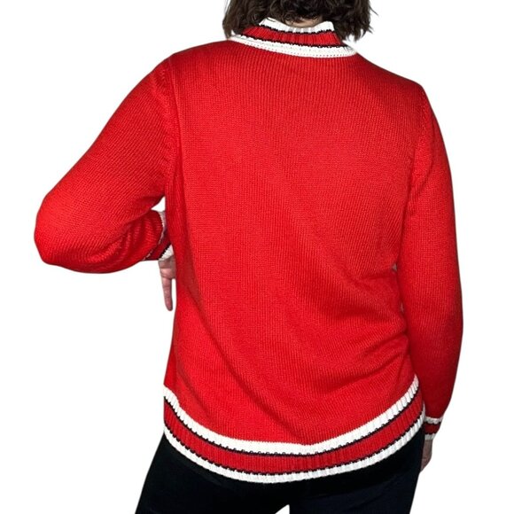 Walbusch Vintage Knit Quilted Puffer Jacket Red Cotton Cashmere Women's US 10 - Picture 5 of 16